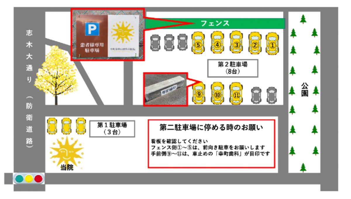 幸町歯科口腔外科医院の駐車場の場所